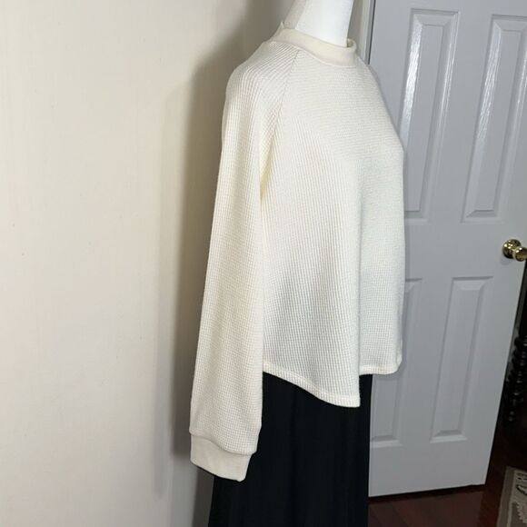 Madewell XL Ivory Waffle Knit Mock Neck Long Sleeve Thermal Top - Picture 7 of 16